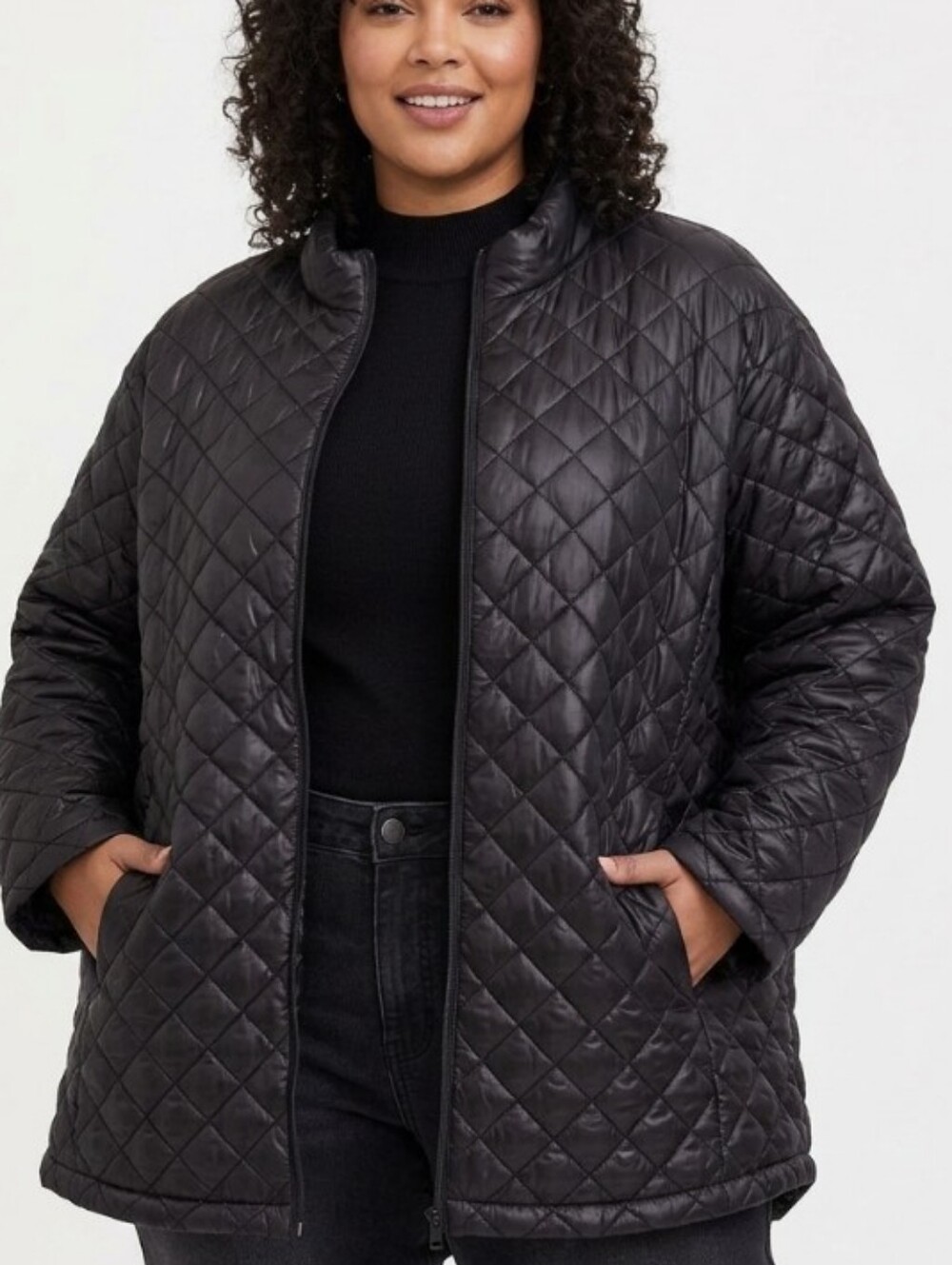 torrid Black Quilted Zip-Front Puffer Weather & Wind Resistant Jacket